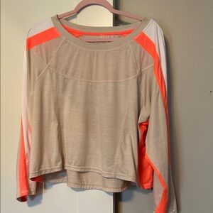 Free People Movement Beige and Neon Orange oversized Crop tee